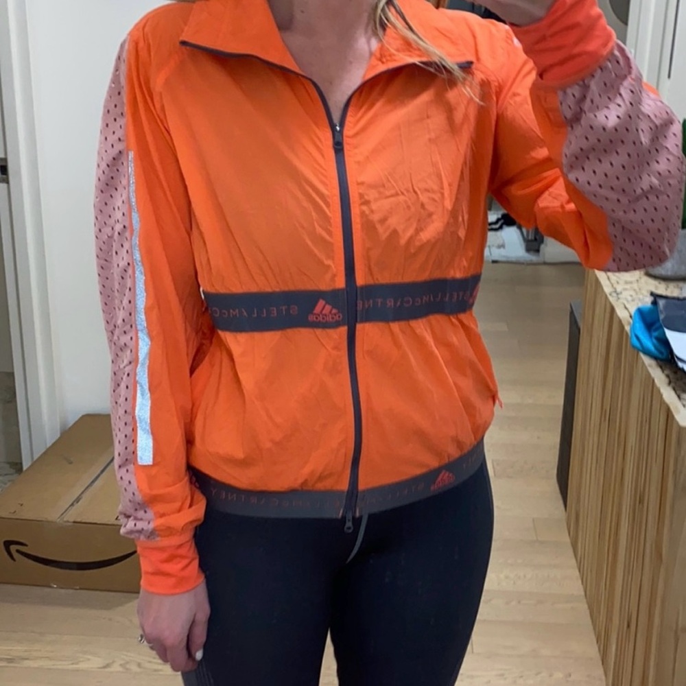 Adidas x Stella McCartney hot orange mesh logo zip up windbreaker
